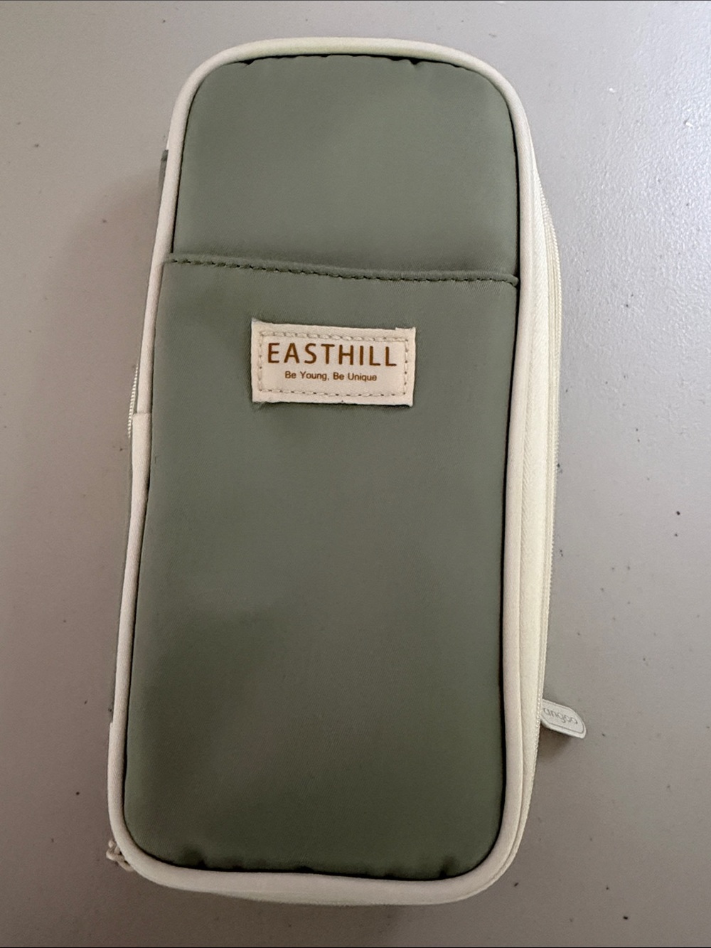 Olive Green Zipper Pencil Case - Slim Desk Organizer